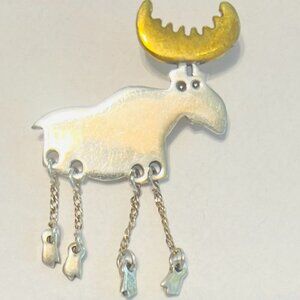 Vtg Moose Pen Brooch 925 Sterling silver Jewelry Mexico Articulated